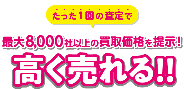 たった1回の査定で最大5000社以上の買取価格を提示！高く売れる！